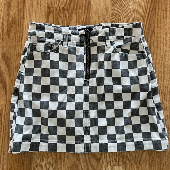 BDG Skirts Jean Material Black And White Checkered Skirt Bdg From